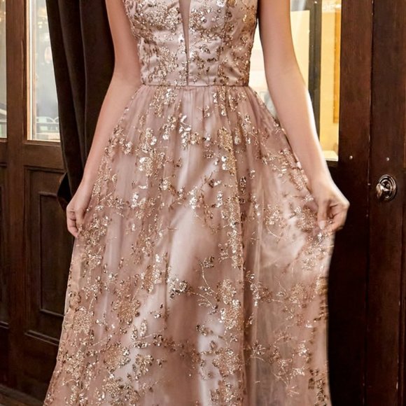 GOLD/SAGE COLOR V-Neck A-Line Shape Prom PARTY EVENING FORMAL GOWN Dress CD068 - Picture 5 of 7